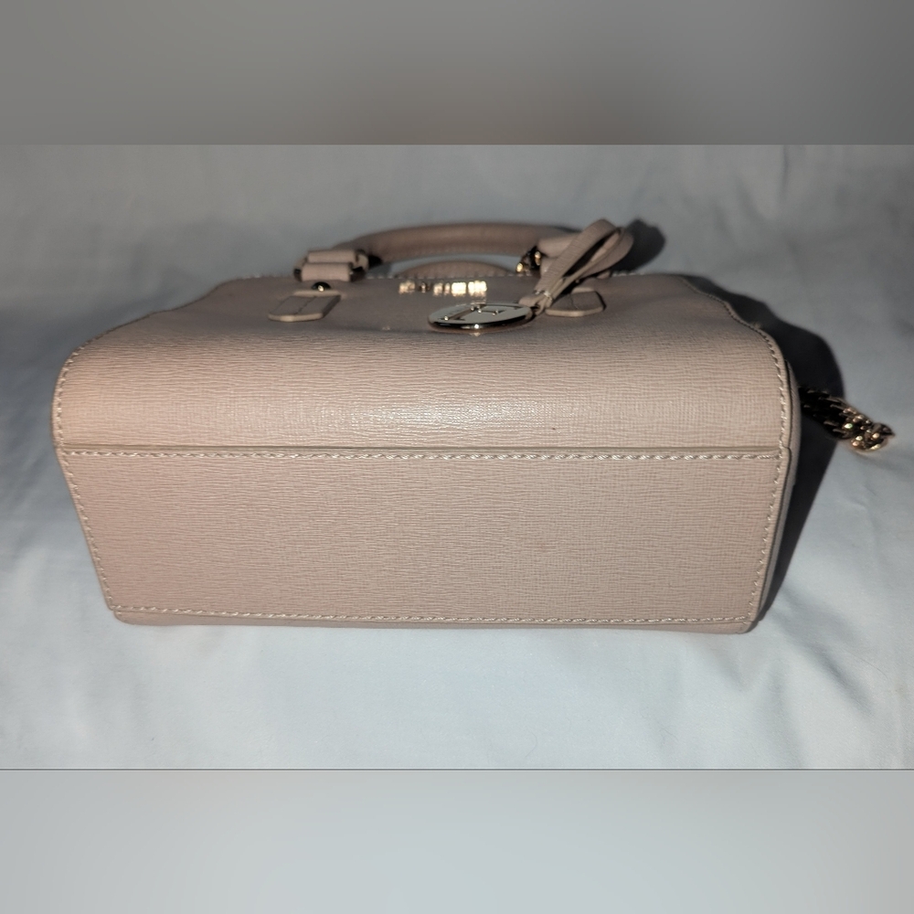 Furla Mini Ellena Neutral Saffiano Leather Satchel with Gold Accents - Picture 6 of 13